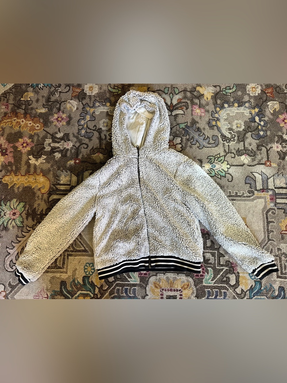 Crazy 8 Girls Fuzzy Sherpa Zip Up Hooded Bomber Jacket Size XL 14-16
